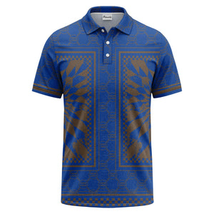 geometric palm leaves checkerboard border polo shirt