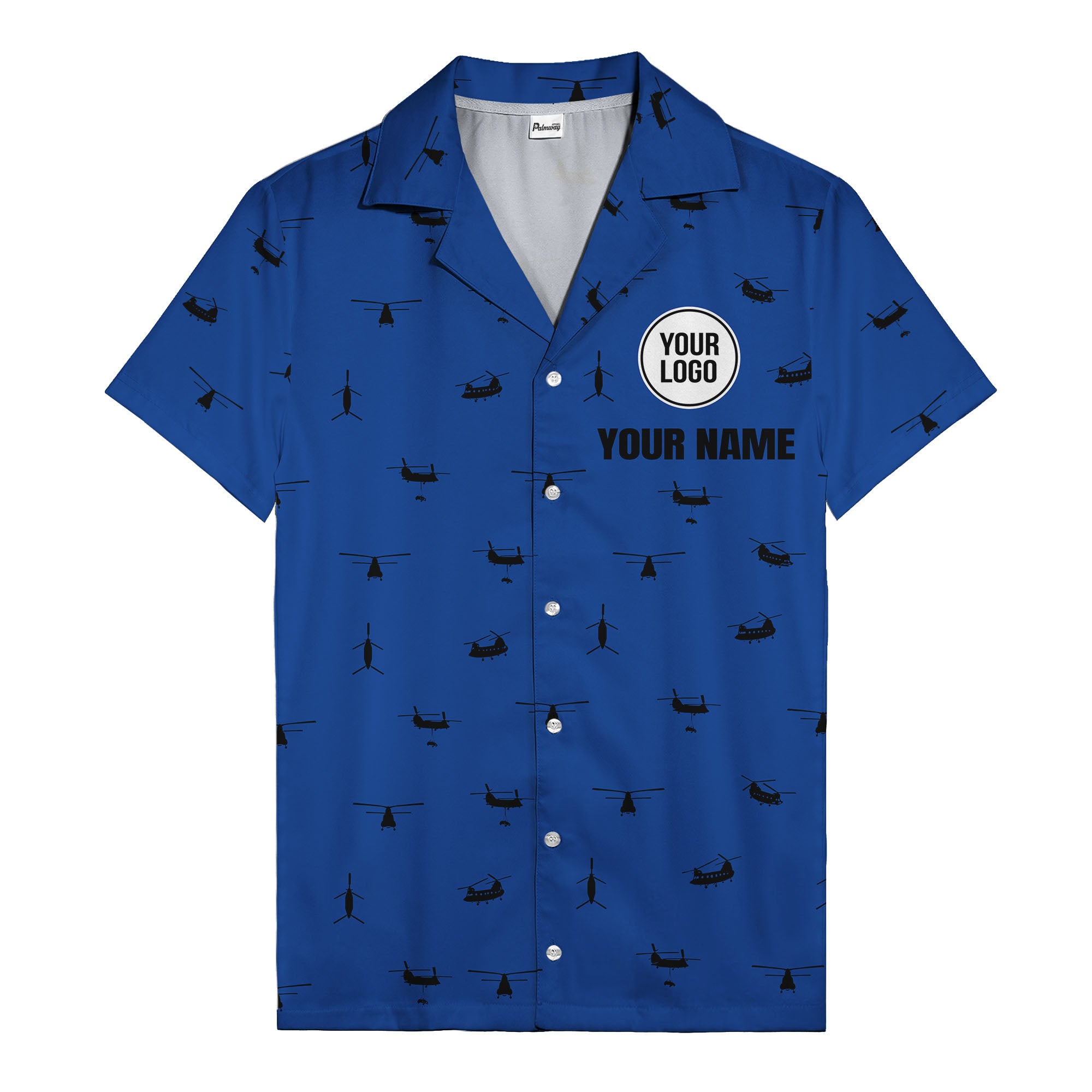 helicopter silhouette repeat military graphic hawaiian shirt for men