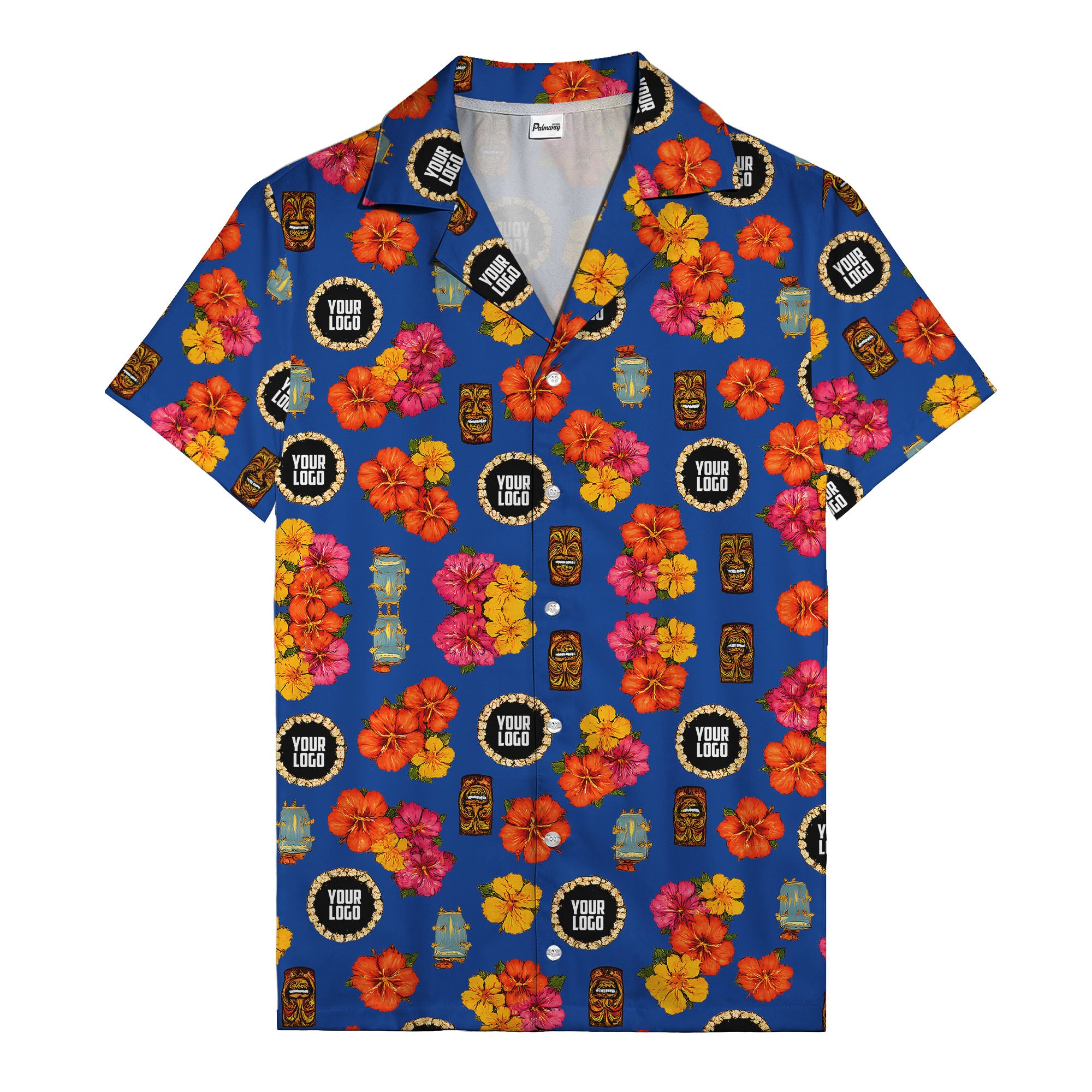 hibiscus & tiki masks all-over print hawaiian shirt for beach getaway