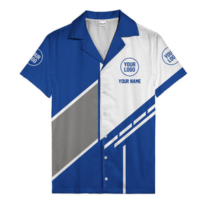 monochrome diagonal stripes & custom logo modern hawaiian shirt