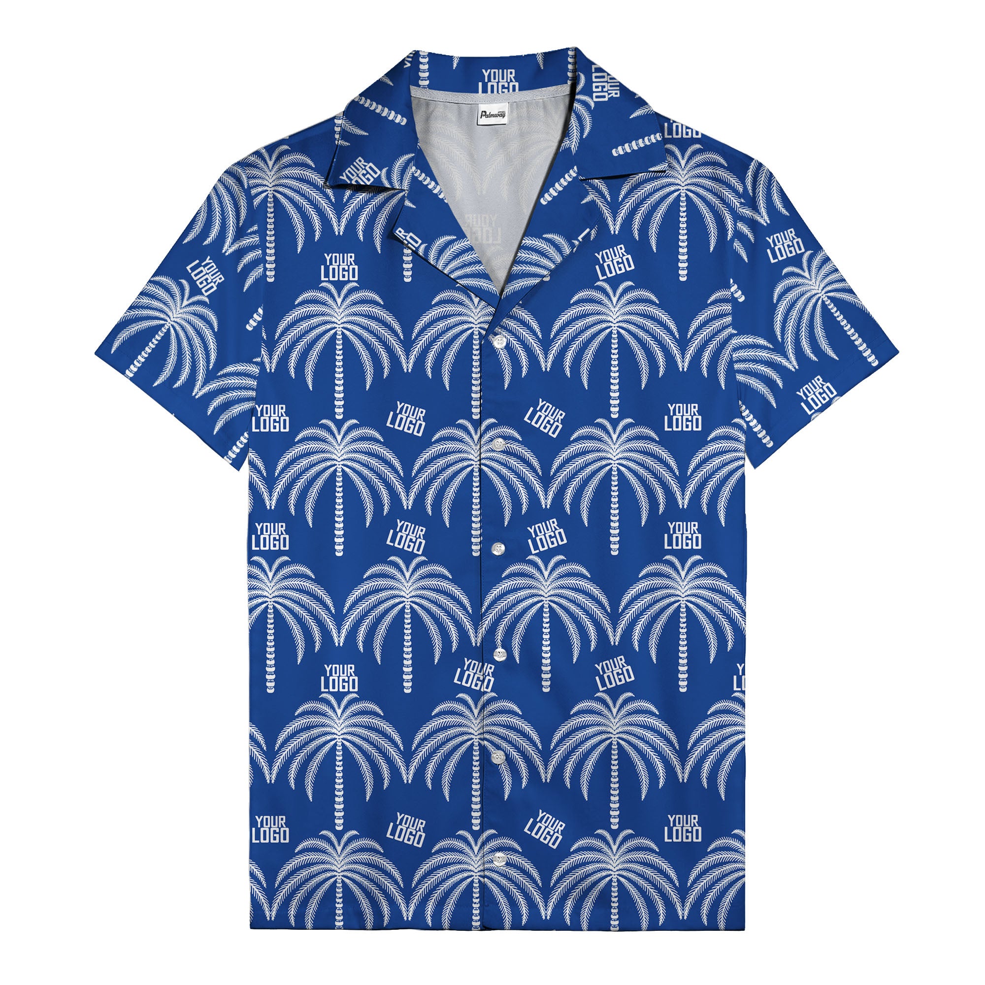monochrome palm tree & custom logo repeat hawaiian shirt for men