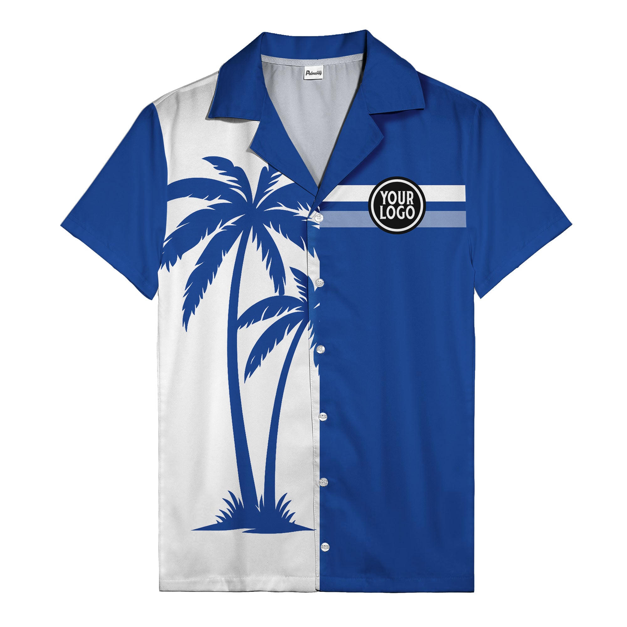 monochrome palm tree silhouette & stripe hawaiian shirt for men