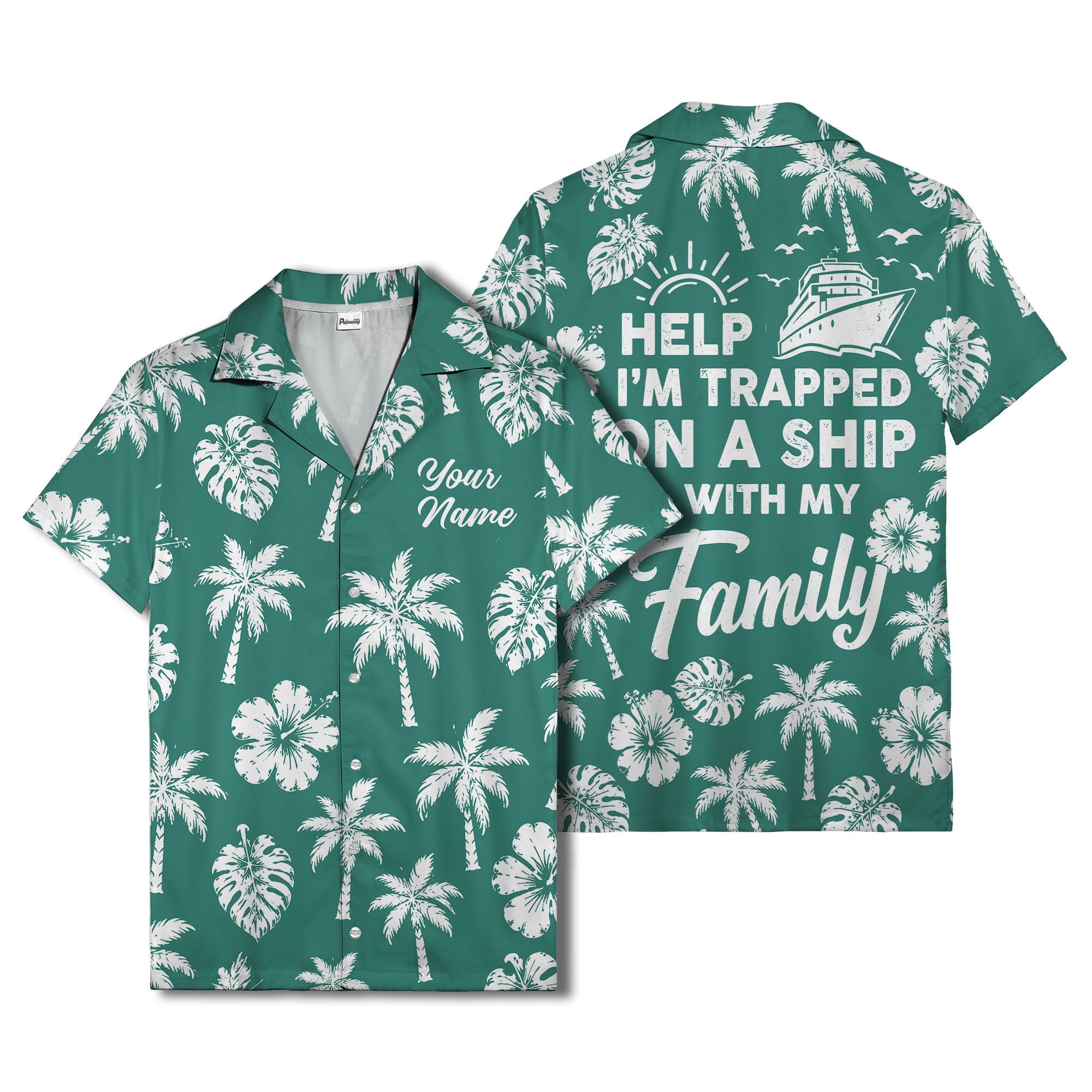 monochrome palm trees and hibiscus hawaiian shirt for men
