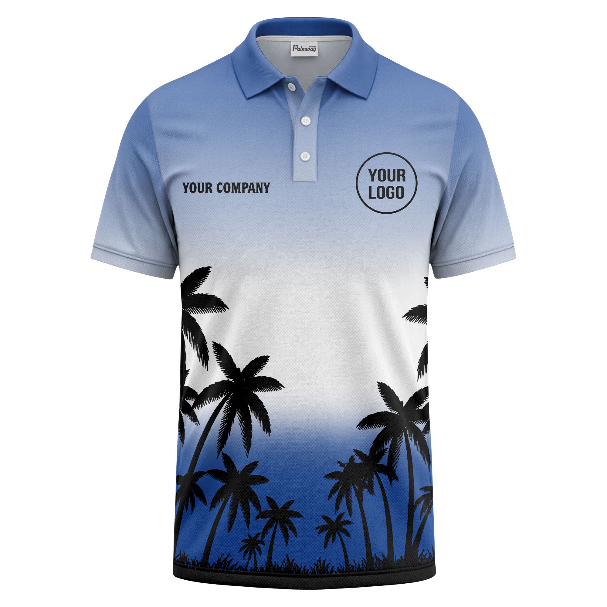 monochrome palm trees ombre gradient sky polo shirt for men