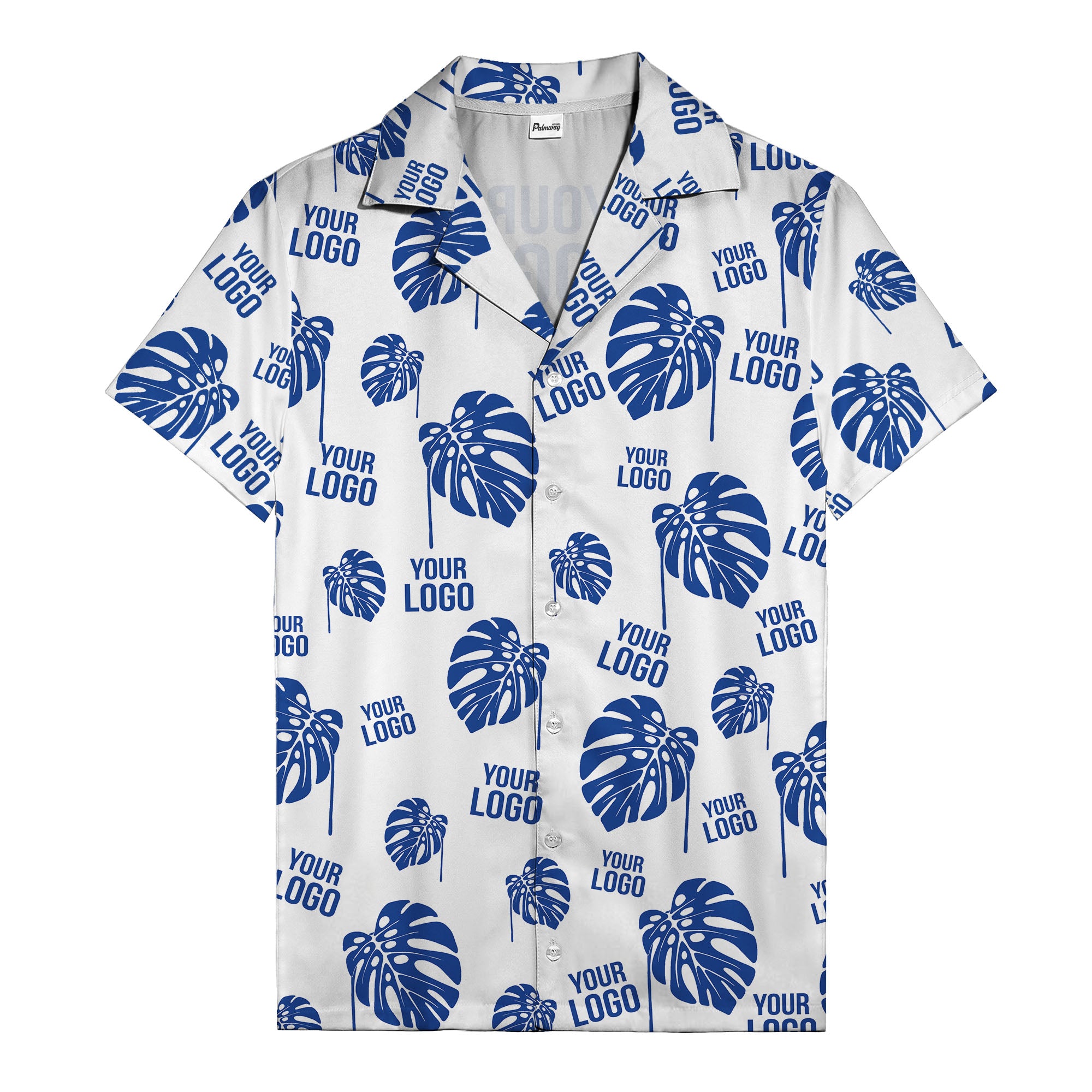 monstera leaves & custom logo repeat black white hawaiian shirt