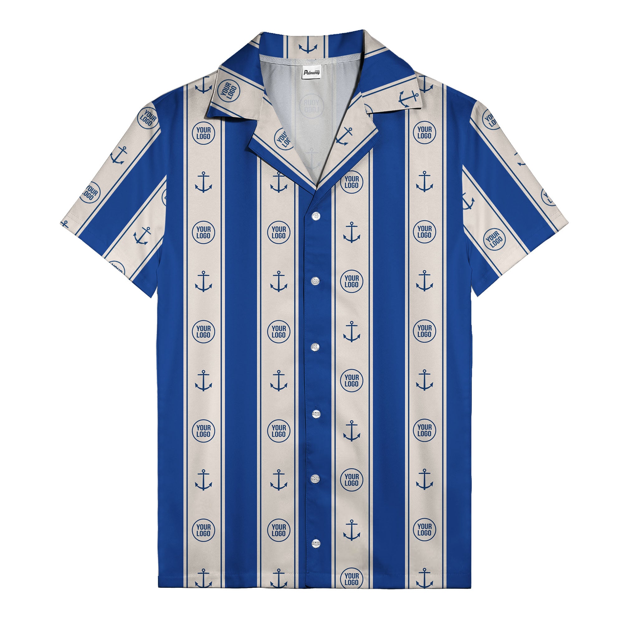 nautical anchors & custom logo repeat hawaiian shirt for men