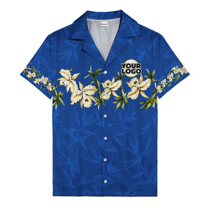 orchid & bamboo photoreal black hawaiian shirt
