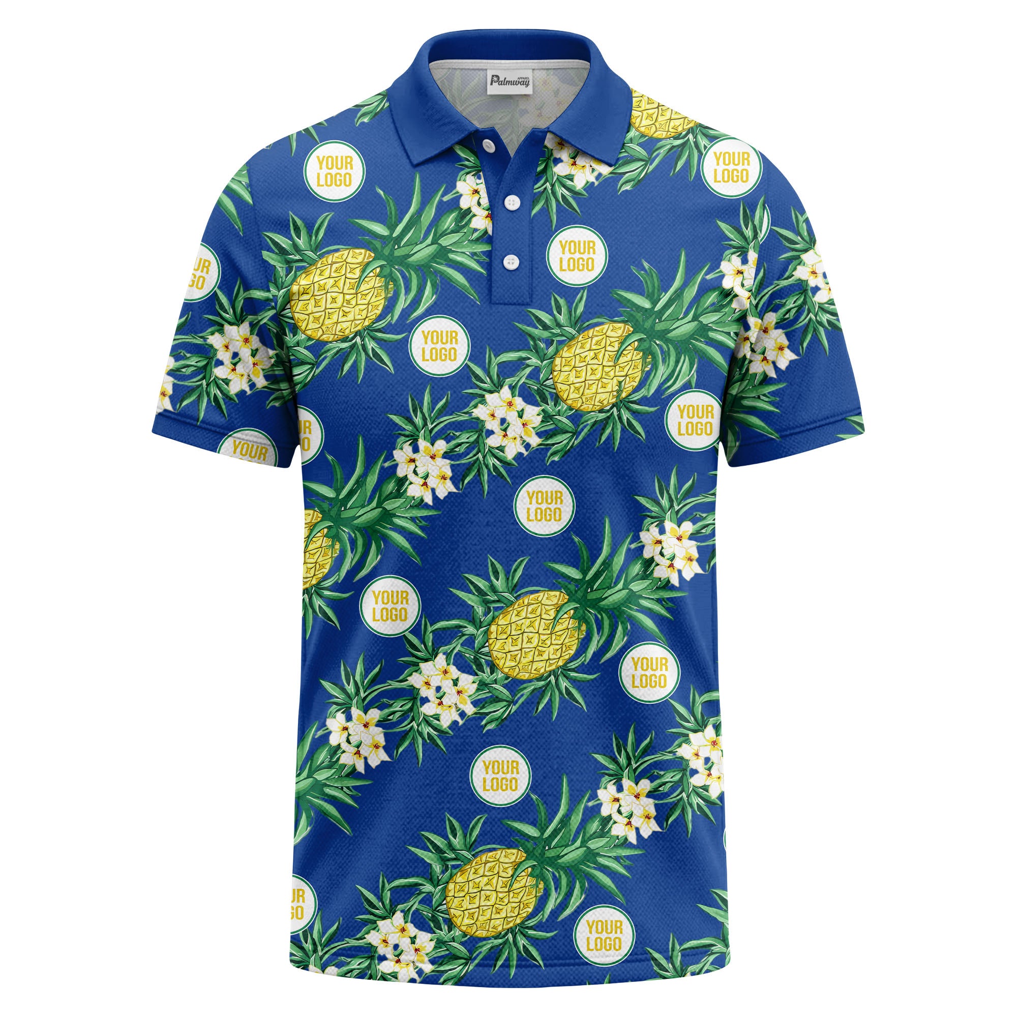 pineapple plumeria repeat pattern black polo shirt for men