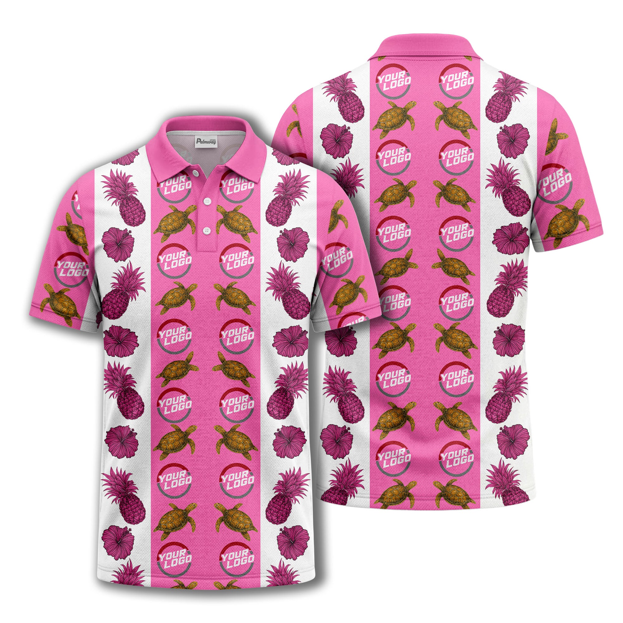 pineapple sea turtle hibiscus custom logo polo shirt