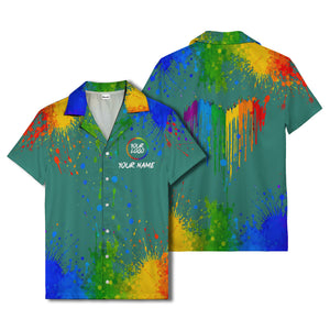 rainbow paint splatter abstract art hawaiian shirt with customizable name