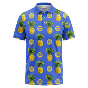 realistic pineapple repeat & custom logo black polo shirt