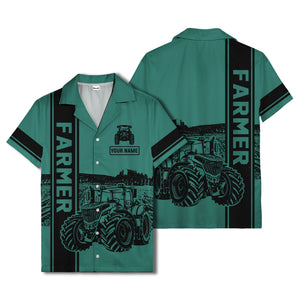 realistic tractor farm landscape farmer hawaiian shirt