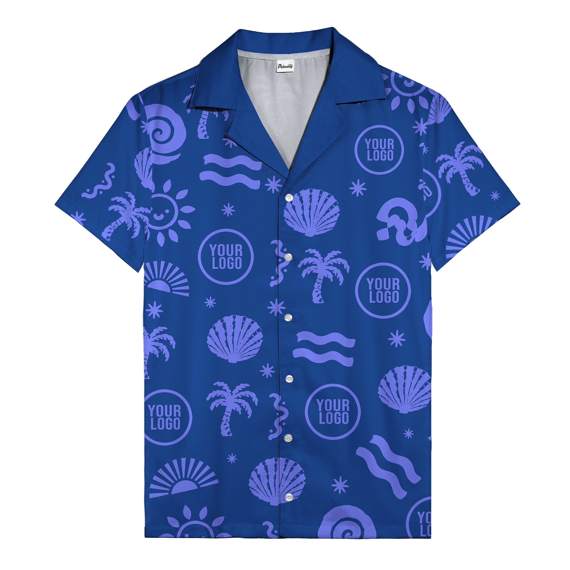 silver palm trees seashells sun waves vintage cartoon hawaiian shirt