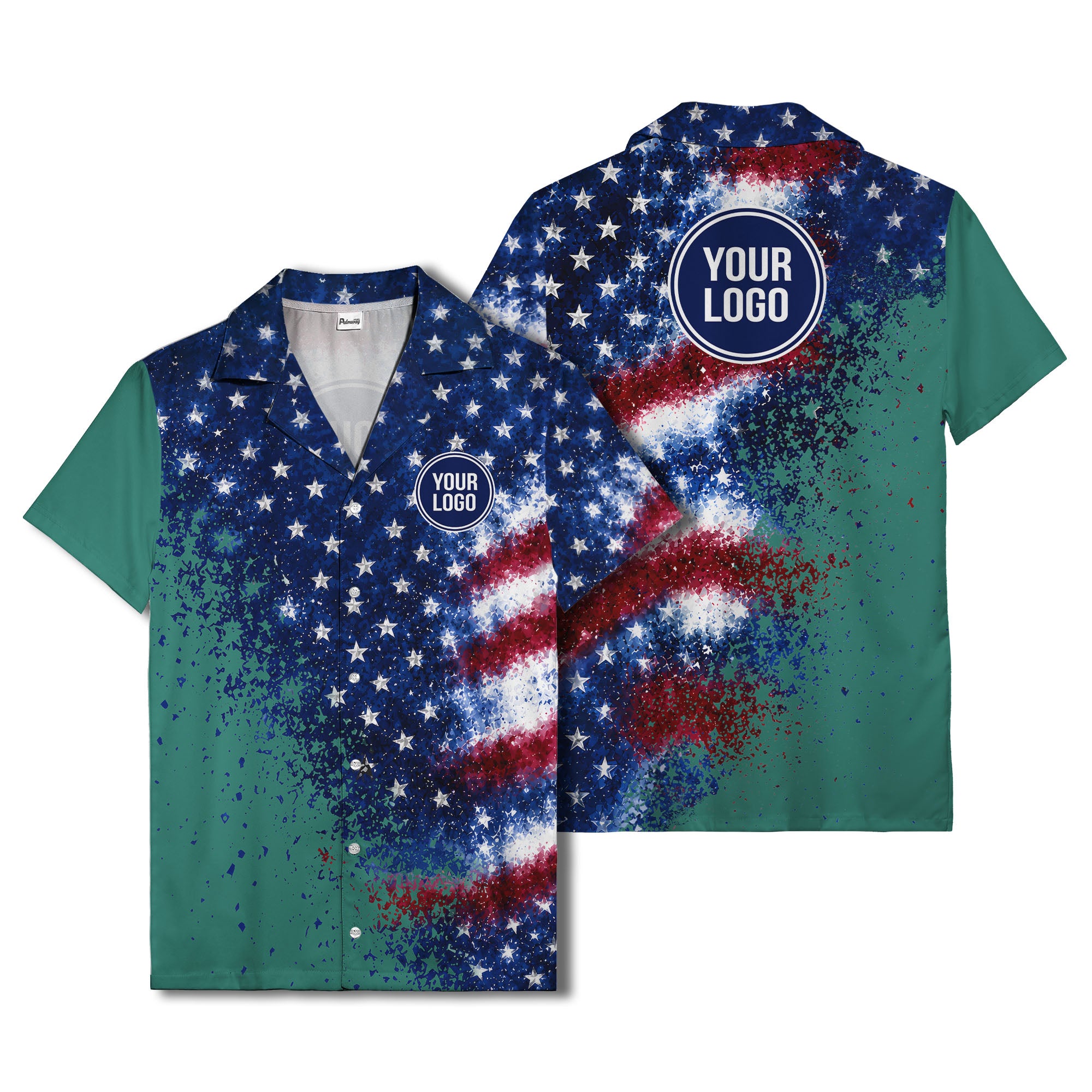 stars & stripes watercolor splash patriotic hawaiian shirt