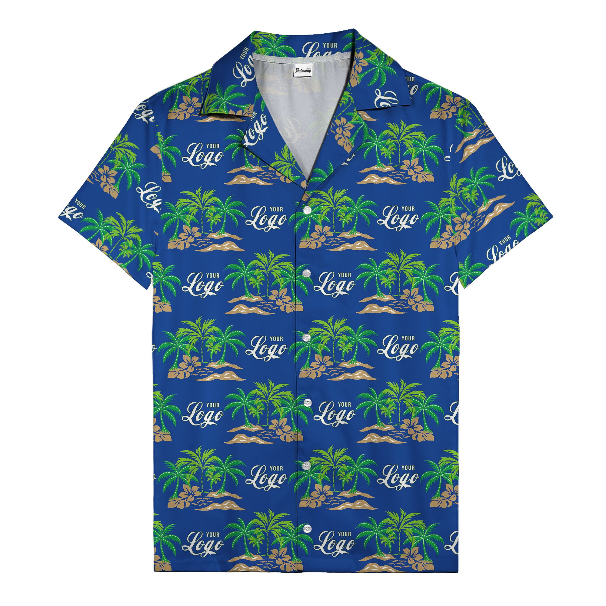 vintage palm tree oasis with monogrammed logo repeat hawaiian shirt