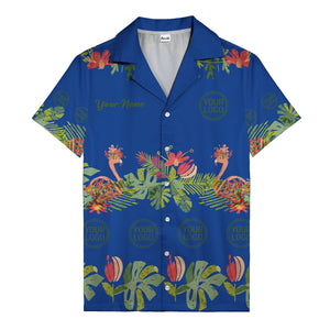 watercolor flamingo palm tropical flowers black hawaiian shirt