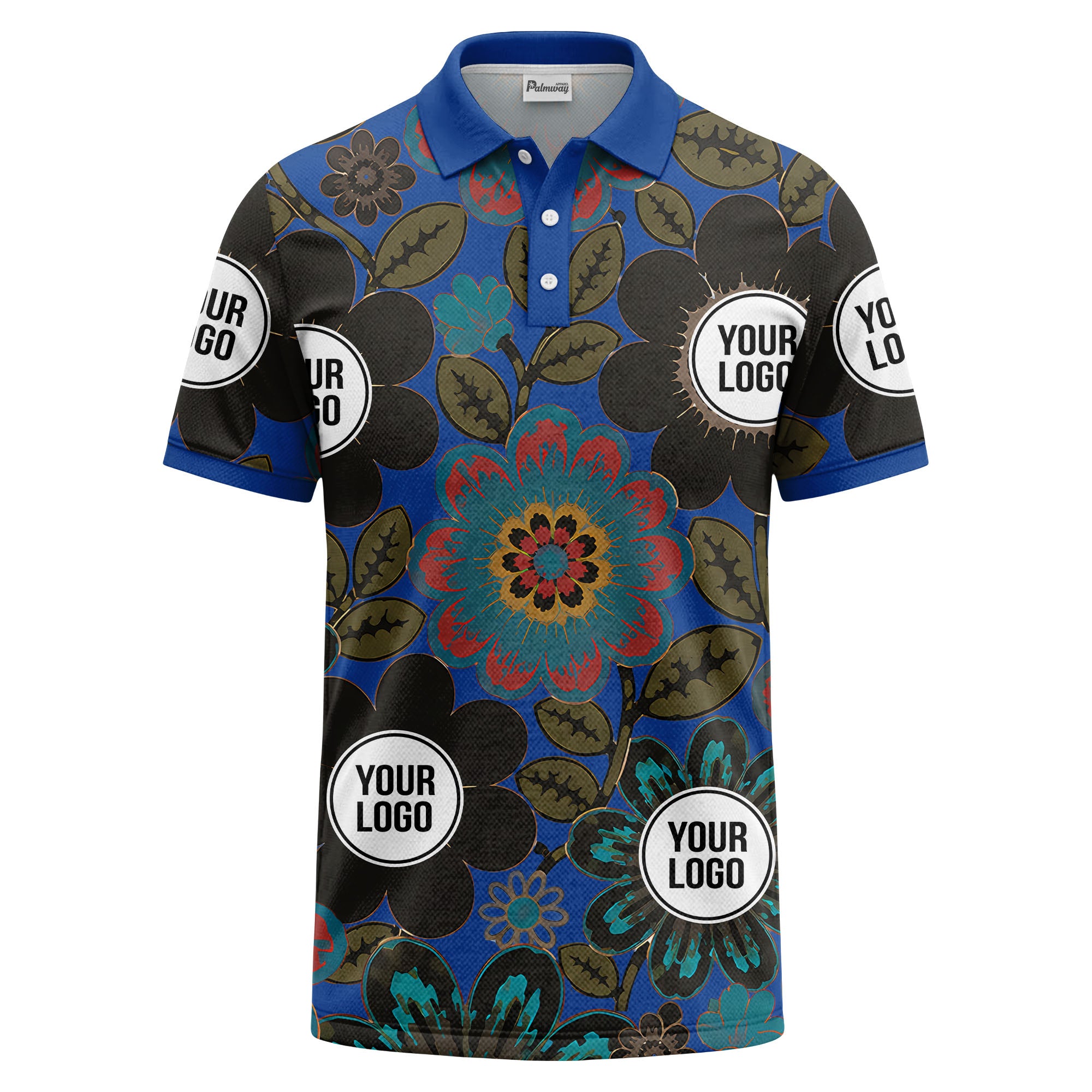watercolor floral burst and olive leaves polo shirt for men
