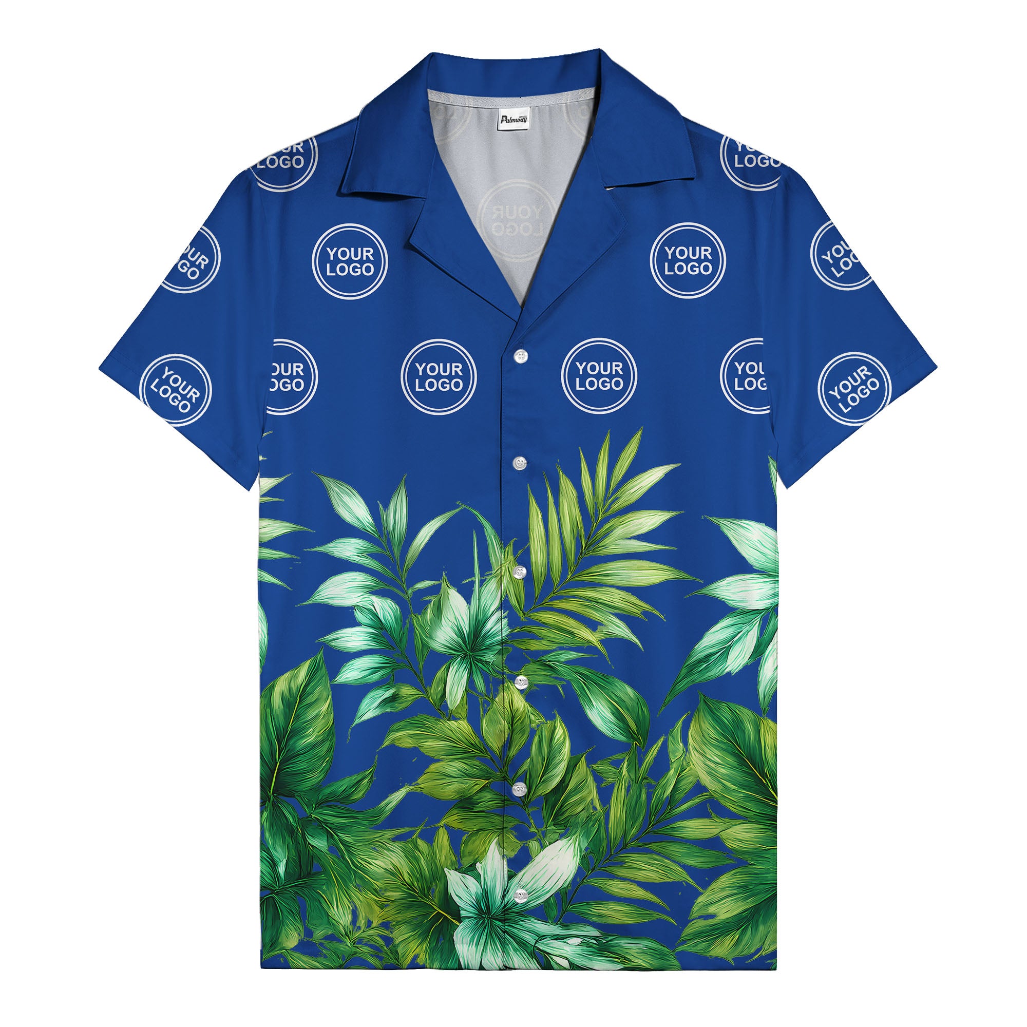 watercolor palm fronds & monogram logo repeat hawaiian shirt