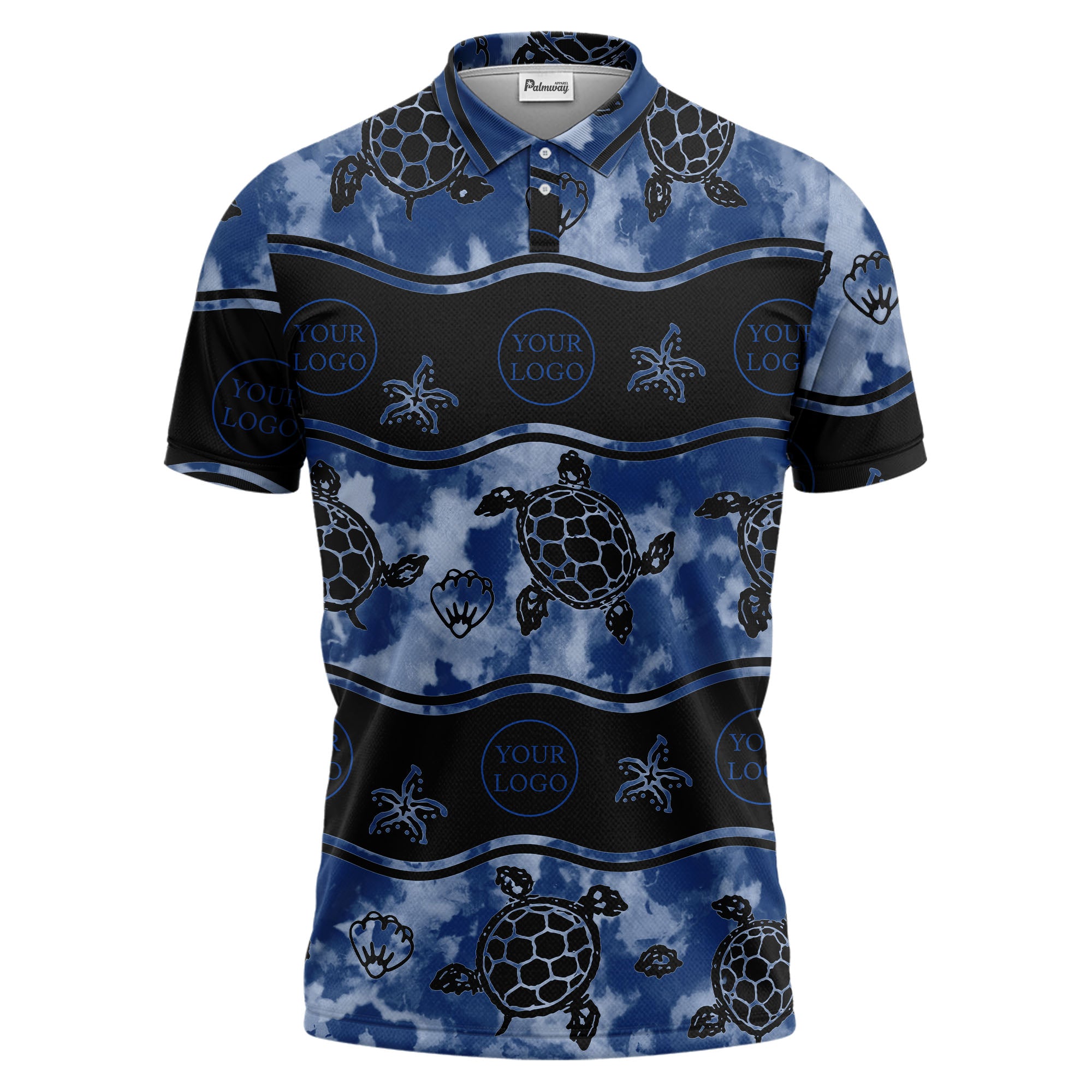 wavy band sea turtles starfish monochrome polo shirt for men