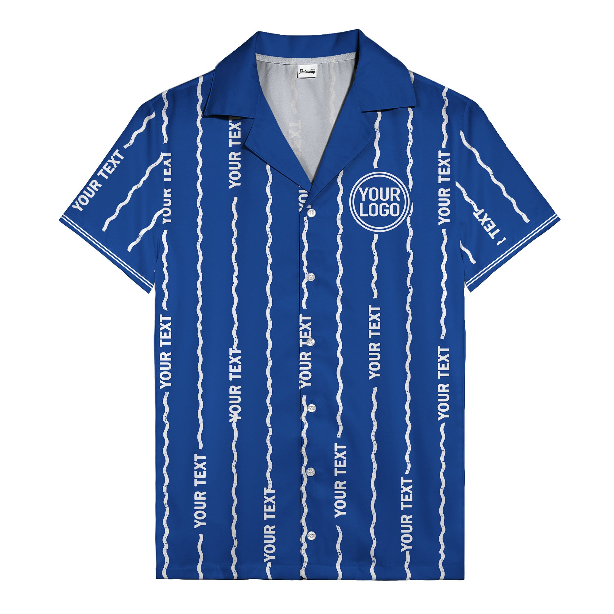 wavy line personalized hawaiian shirt with custom text & logo