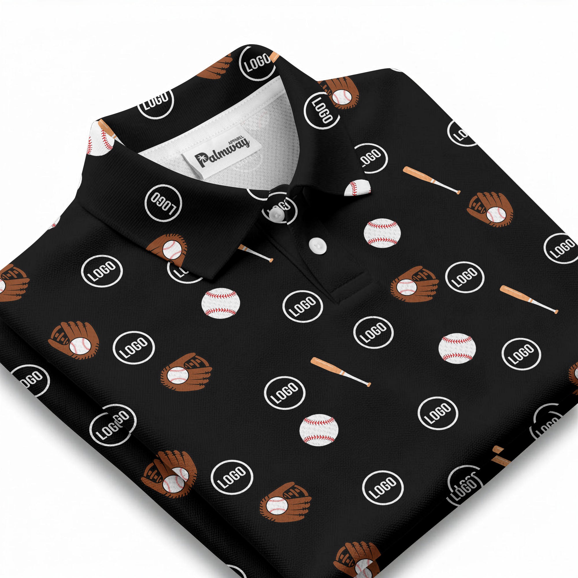 Black Baseball Icons Repeating Illustrated Polo Shirt For Sporty Fans