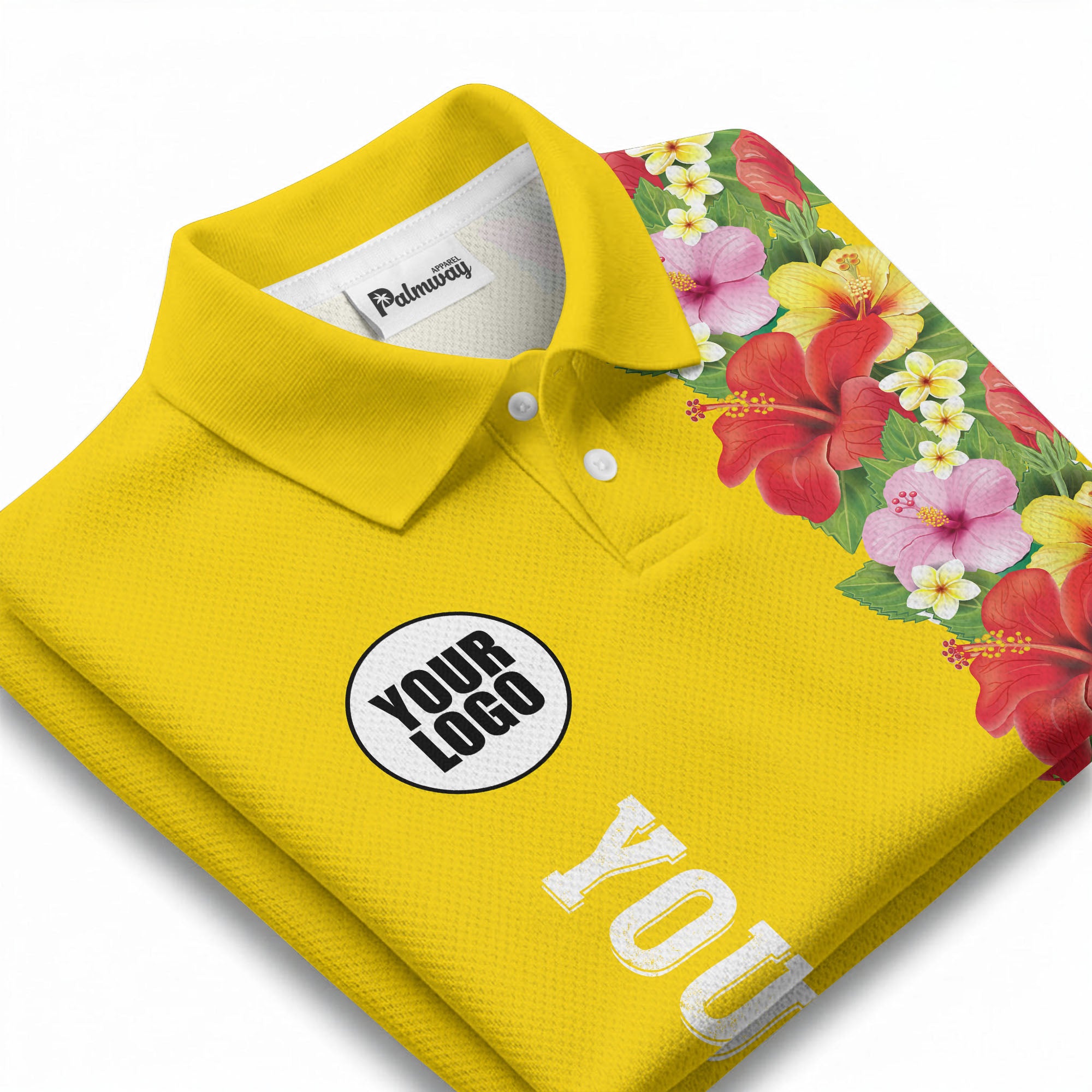 Tropical Floral Fiesta Red Pink Yellow Green Leaves Illustrated Summer Polo Shirt For Men