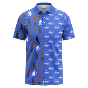 bigfoot golfers silhouette club pattern black polo shirt for men