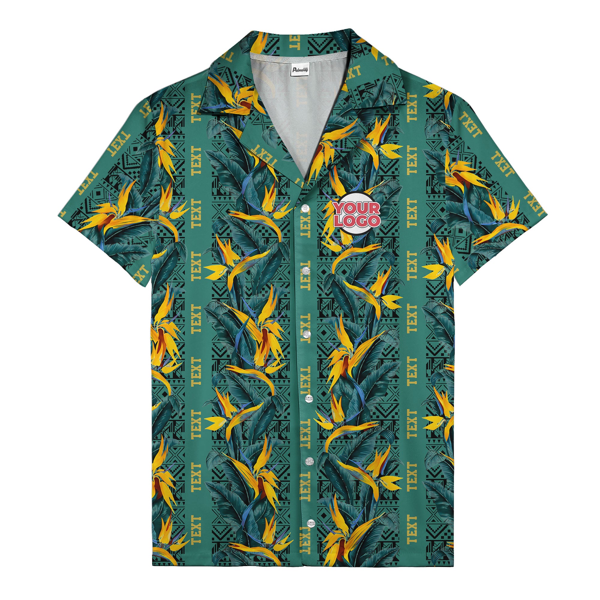 bird of paradise blossoms & tribal border black hawaiian shirt for men