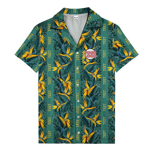 bird of paradise blossoms & tribal border black hawaiian shirt for men