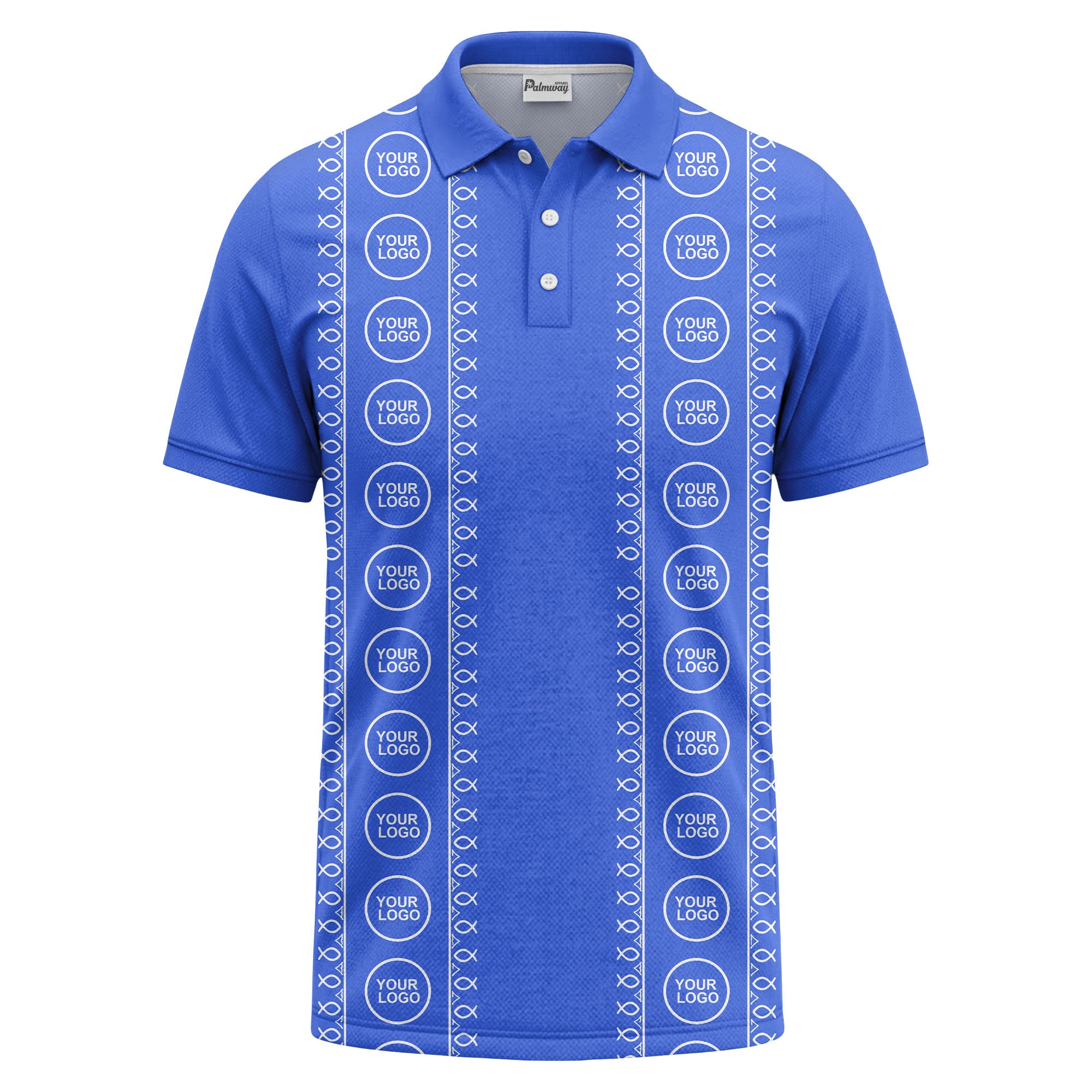 black white fish symbol repeat pattern golf polo shirt