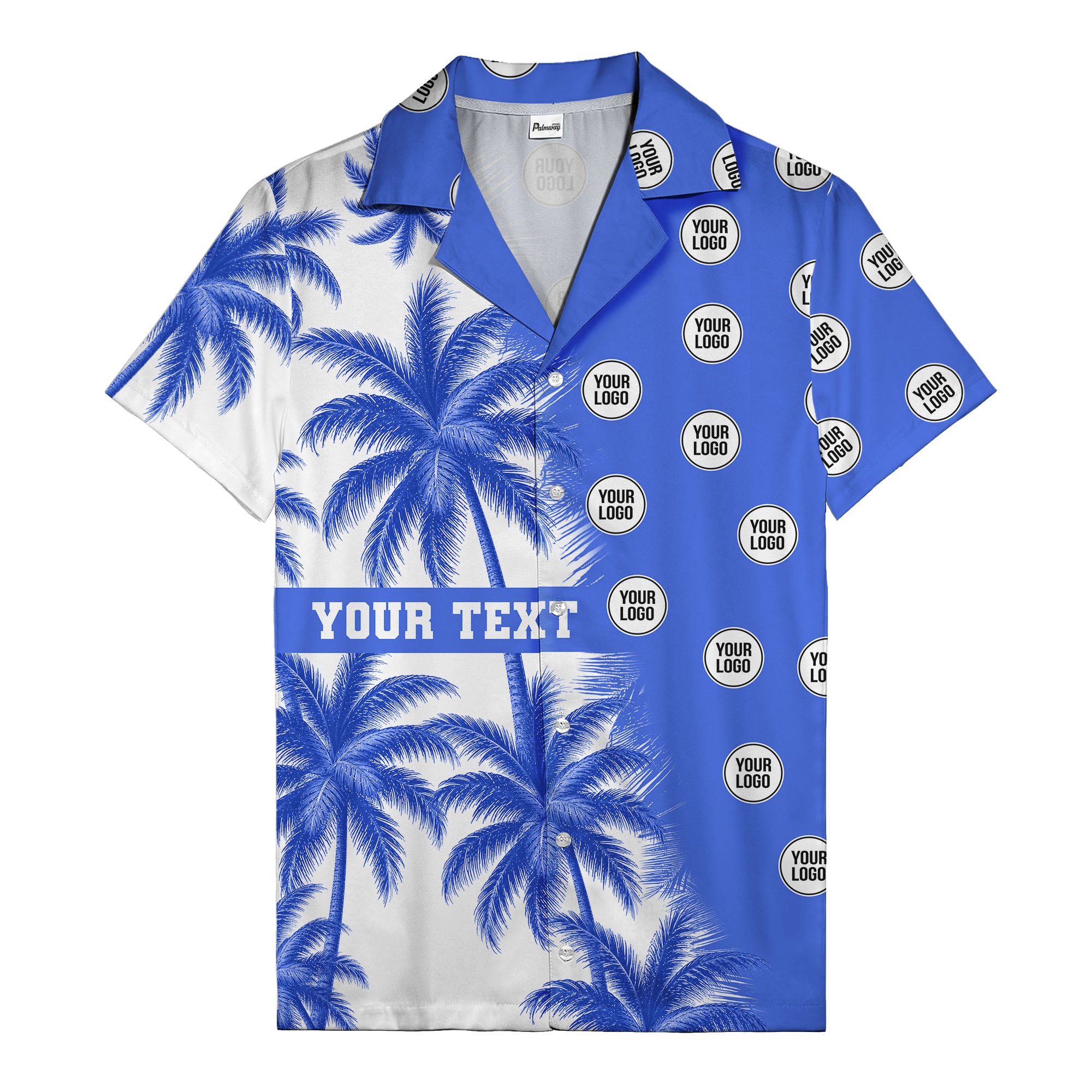 black & white palm tree repeat & custom logo hawaiian shirt for men