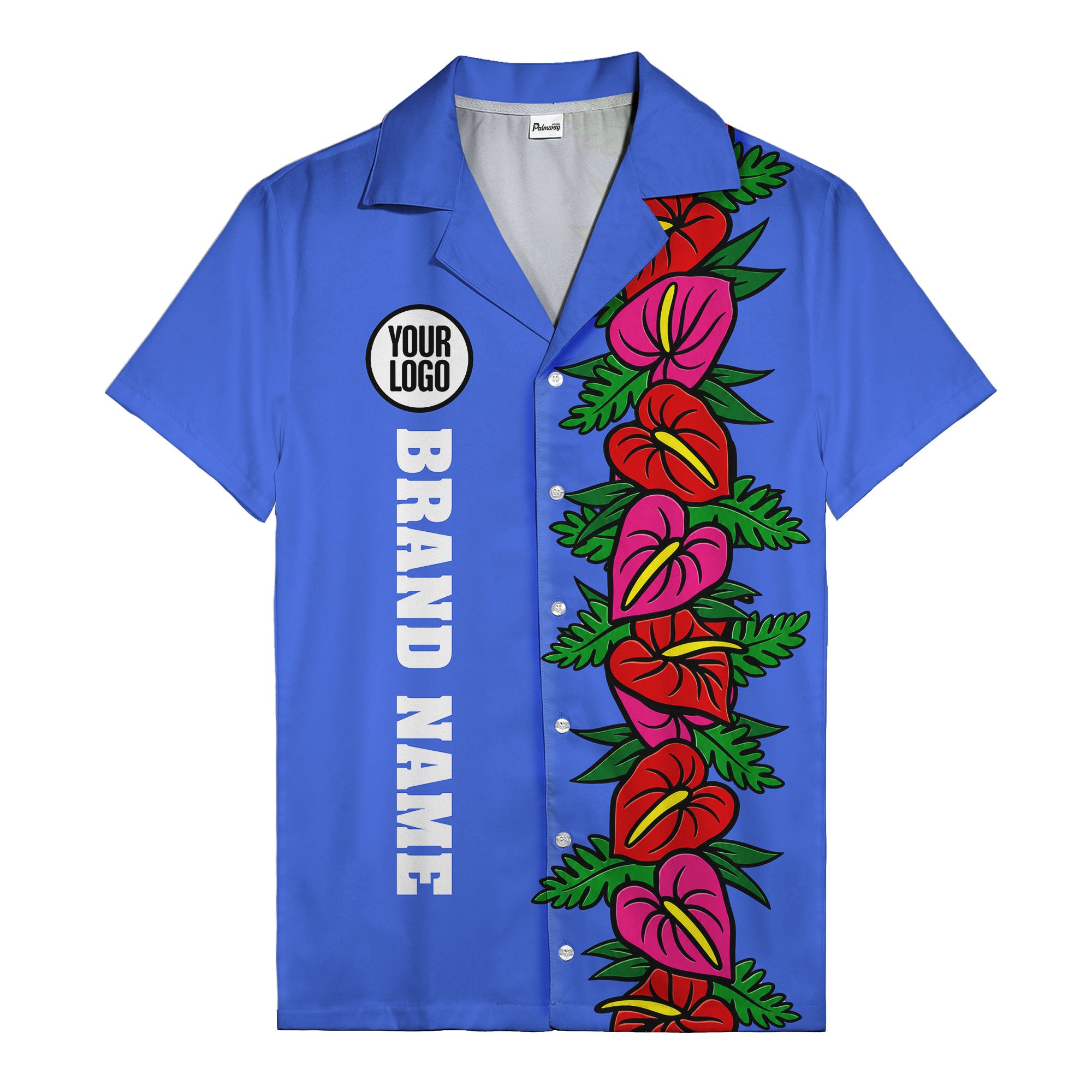 coral anthurium blooms & emerald leaf stripes hawaiian shirt for men
