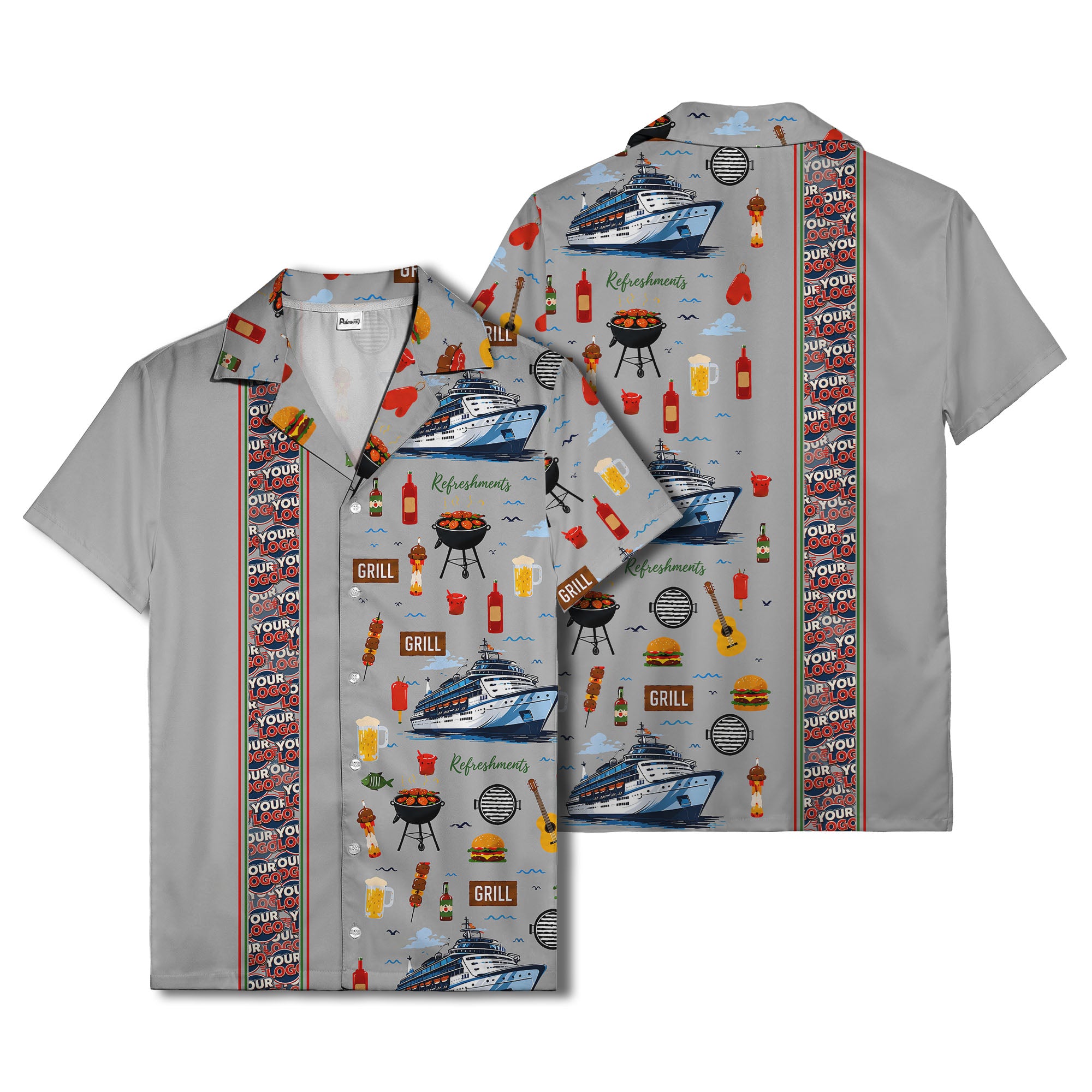 cruise ship grill & refreshments fun cartoon hawaiian shirt for men