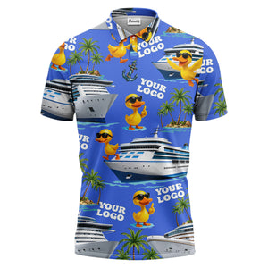 cruise ship & sunglasses ducks cartoon islands polo shirt for men
