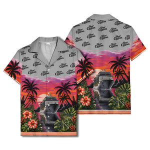 cruise ship sunset palm trees hibiscus flowers hawaiian shirt for men