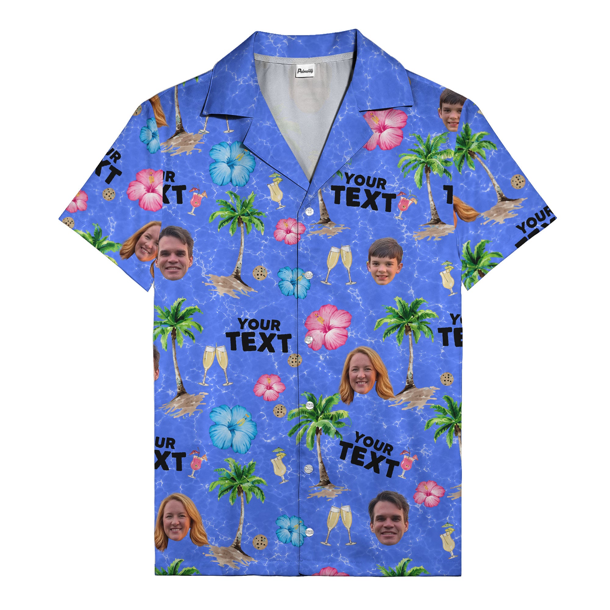 custom faces palm trees hibiscus watercolor hawaiian shirt for men