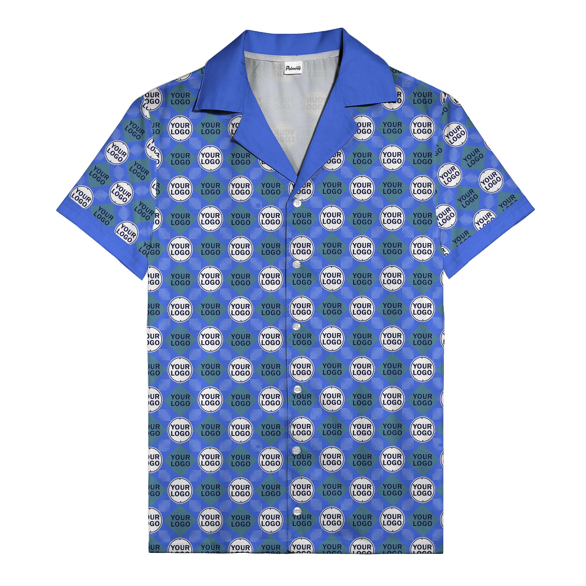 custom logo diamond grid pattern hawaiian shirt for men