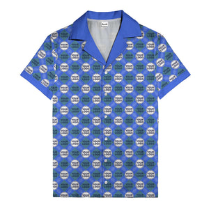 custom logo diamond grid pattern hawaiian shirt for men