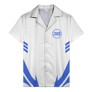 custom logo geometric stripes hawaiian shirt men's aloha button down
