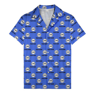 custom logo & name repeat pattern black hawaiian shirt for men
