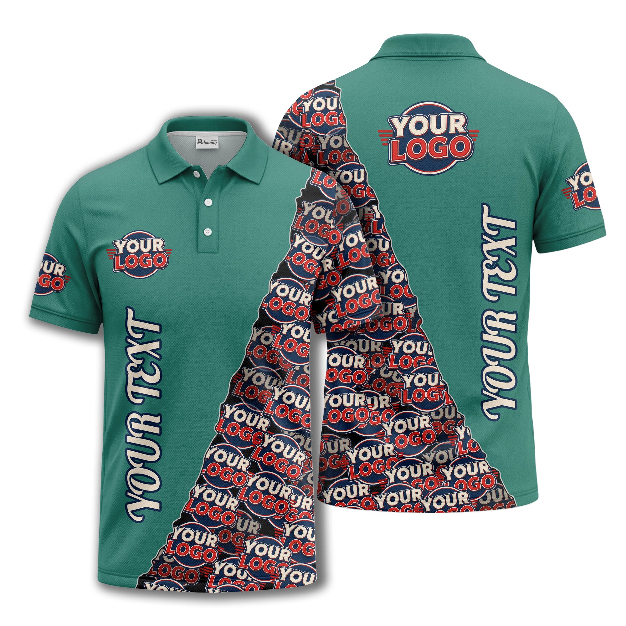 custom logo repeat vertical text pattern personalized polo shirt