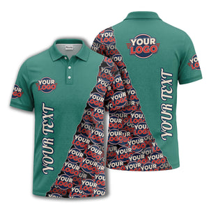 custom logo repeat vertical text pattern personalized polo shirt