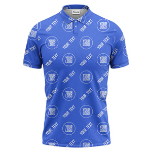 custom logo & text repeat pattern black personalized polo shirt for men