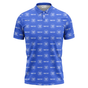 custom logo & text repeat pattern black polo shirt for men