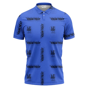 custom logo & text repeat pattern black polo shirt for men