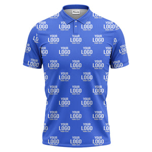 custom logo & text repeat pattern black white gold polo shirt