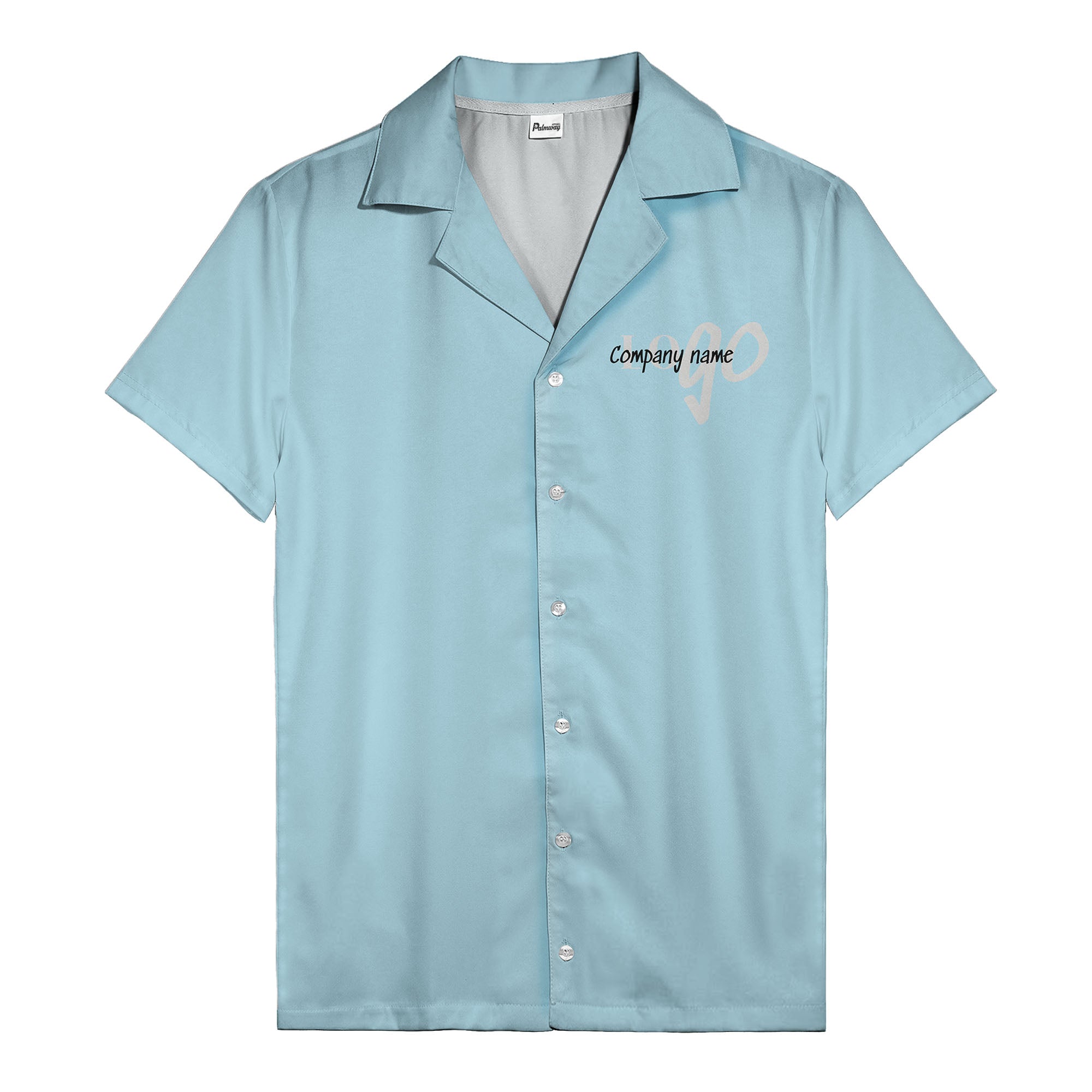 custom logo typography on solid black minimalist modern hawaiian shirt