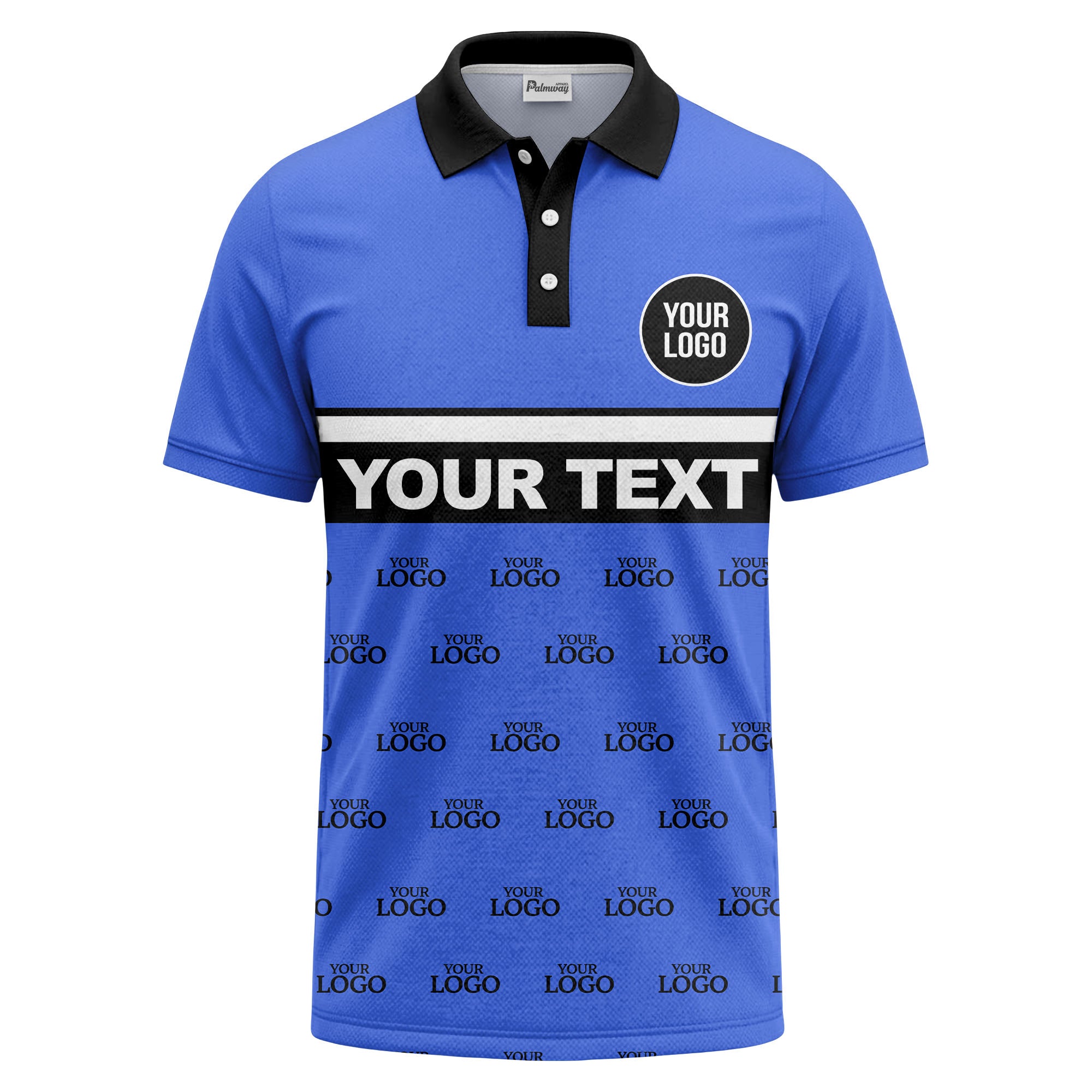custom monogram logo repeat & text banner all over polo shirt