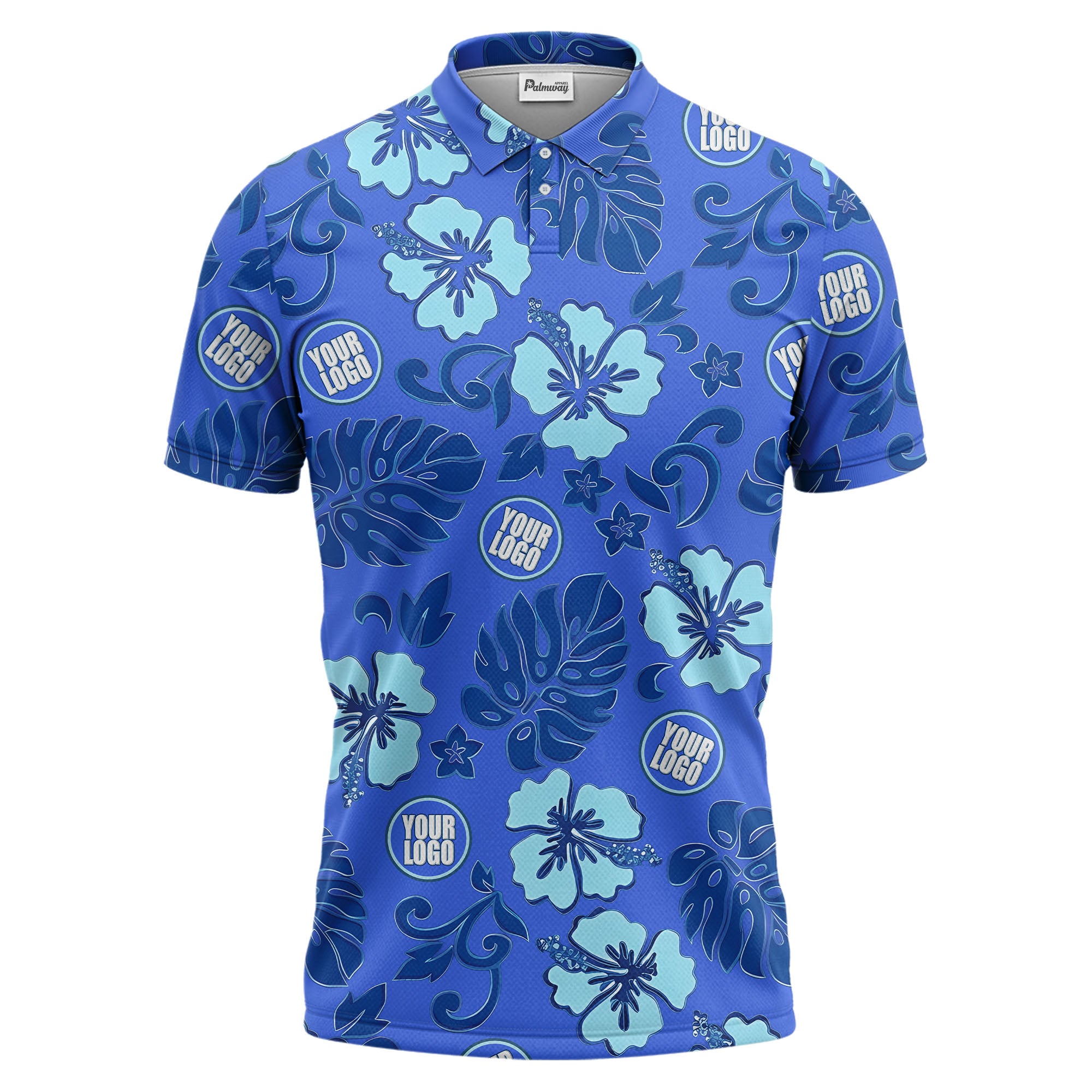 blue tropical floral polo hawaiian shirt
