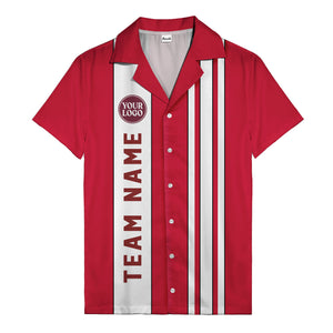 Custom Team Logo Striped Maroon Black White Hawaiian Shirt For Men